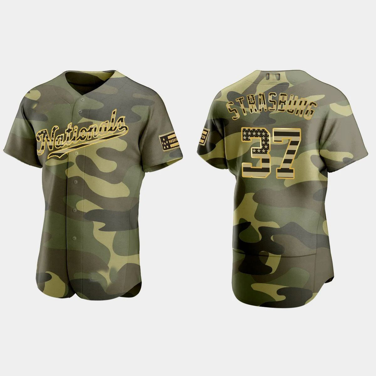 #37 STEPHEN STRASBURG WASHINGTON NATIONALS 2022 ARMED FORCES DAY AUTHENTIC JERSEY ¨C CAMO Baseball Jerseys baseball jersey product view 1