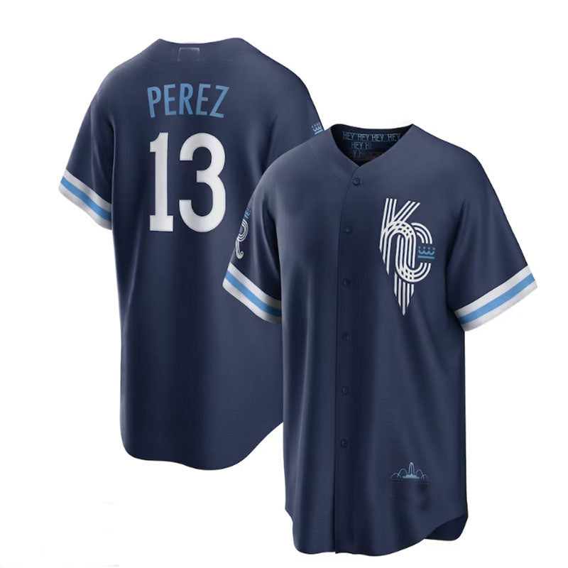 Kansas City Royals #13 Salvador Perez 2022 City Connect Replica Player Jersey - Navy Baseball Jerseys baseball jersey product view 1