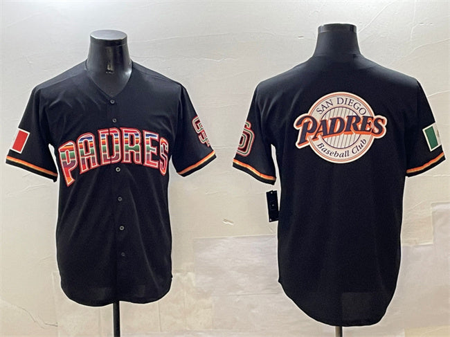 San Diego Padres Team Big Logo Black Mexico Cool Base Stitched Baseball Jersey baseball jersey product view 1