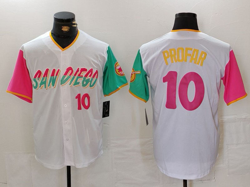 San Diego Padres #10 Jurickson Profar Number White 2023 City Connect Cool Base Stitched Baseball Jersey baseball jersey product view 1