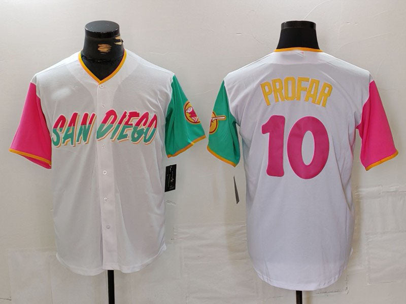 San Diego Padres #10 Jurickson Profar White 2023 City Connect Cool Base Stitched Baseball Jersey baseball jersey product view 1