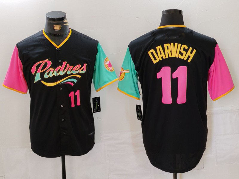 San Diego Padres #11 Yu Darvish Black Player Number Fashion Baseball Jersey baseball jersey product view 1