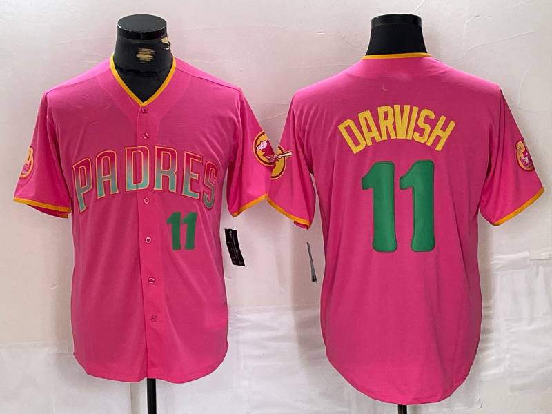 San Diego Padres #11 Yu Darvish Pink Player Number Fashion Baseball Jersey baseball jersey product view 1