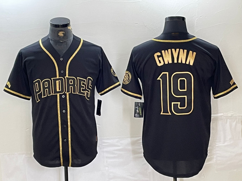 San Diego Padres #19 Tony Gwynn Black Gold Cool Base Baseball Jerseys baseball jersey product view 1