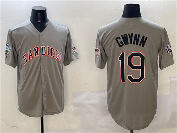 San Diego Padres #19 Tony Gwynn Gray With Patch Cool Base Stitched Baseball Jersey baseball jersey product view 1