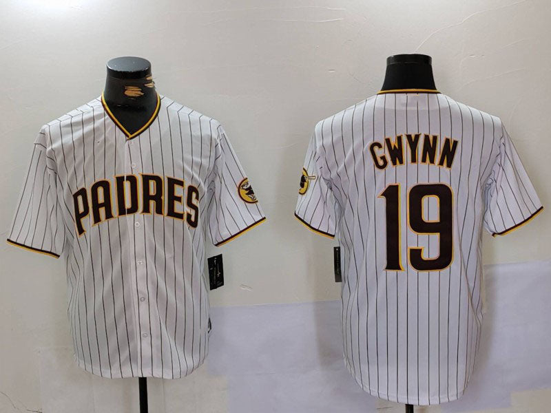 San Diego Padres #19 Tony Gwynn White Team Logo Stitched Cool Base Baseball Jersey baseball jersey product view 1