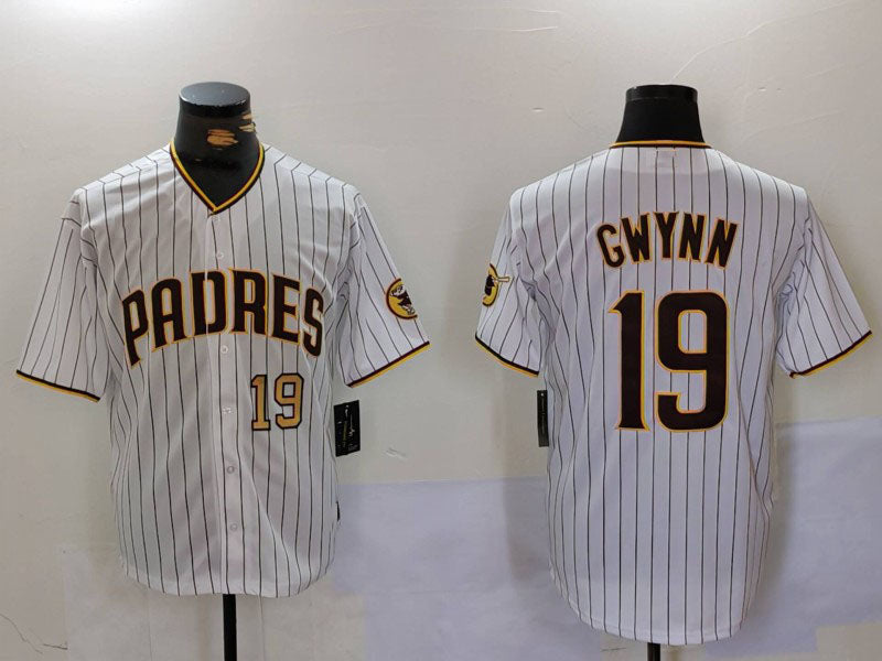 San Diego Padres #19 Tony Gwynn White Team Logo Stitched Cool Base Baseball Jersey baseball jersey product view 1