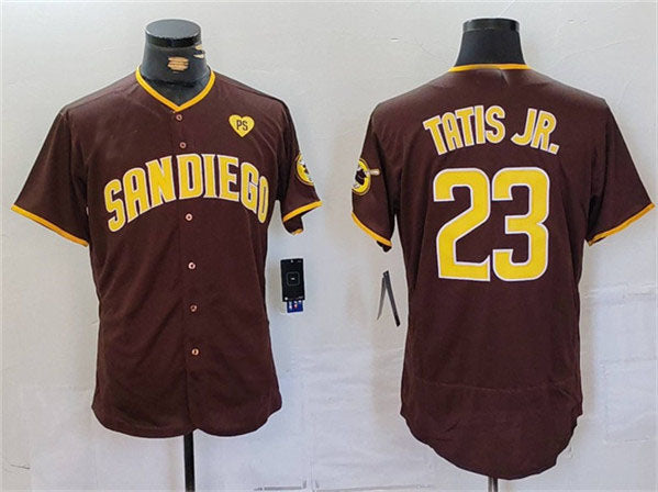 San Diego Padres #23 Fernando Tatis Jr. Brown With PS Patch Flex Base Stitched Baseball Jersey baseball jersey product view 1
