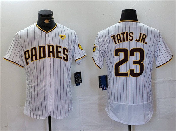 San Diego Padres #23 Fernando Tatis Jr. White With PS Patch Flex Base Stitched Baseball Jersey baseball jersey product view 1