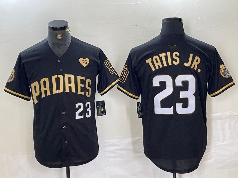 San Diego Padres #23 Fernando Tatis Jr Black Gold With Patch Cool Base Stitched Baseball Jersey baseball jersey product view 1