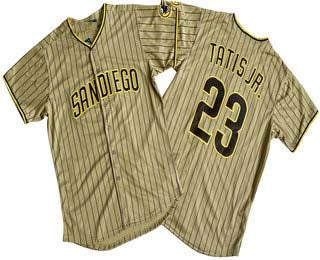 San Diego Padres #23 Fernando Tatis Jr Khaki Pinstripe Limited Stitched Baseball Jersey baseball jersey product view 1
