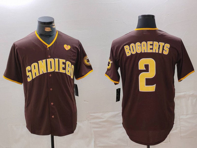 San Diego Padres #2 Xander Bogaerts Brown With PS Patch Cool Base Stitched Baseball Jersey baseball jersey product view 1