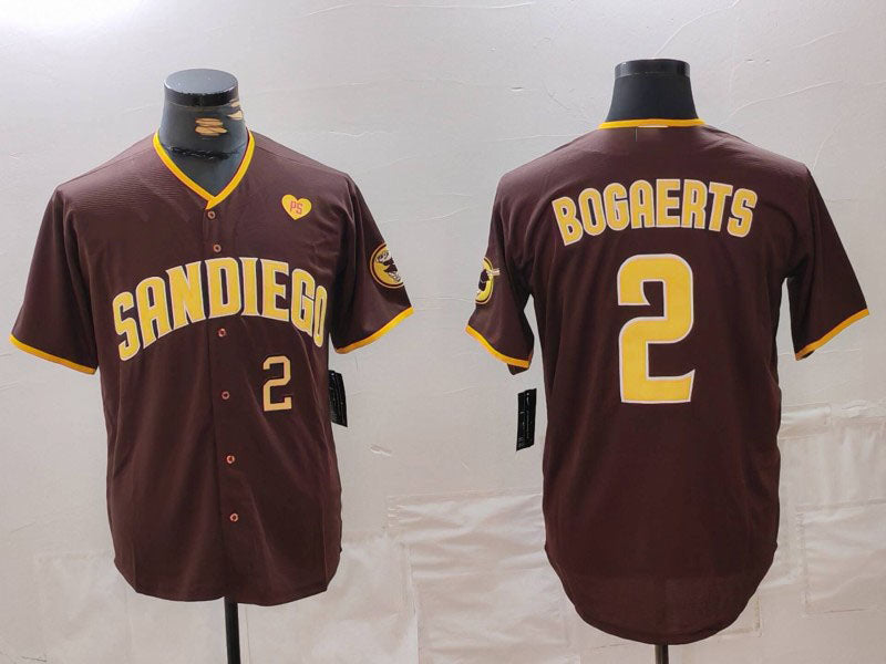 San Diego Padres #2 Xander Bogaerts Brown With PS Patch Cool Base Stitched Baseball Jersey baseball jersey product view 1