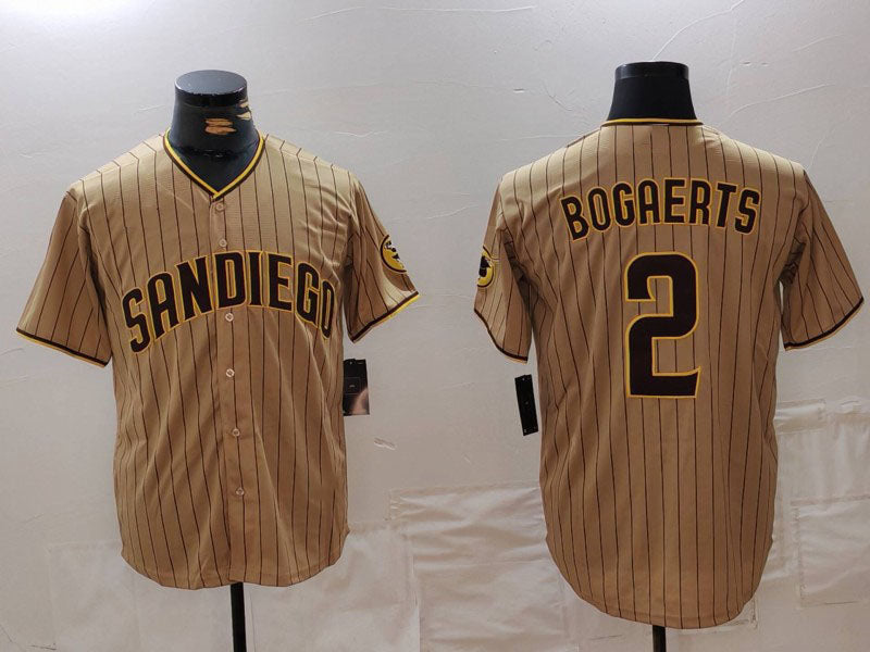 San Diego Padres #2 Xander Bogaerts Khaki Cool Base Stitched Baseball Jersey baseball jersey product view 1