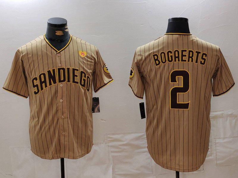 San Diego Padres #2 Xander Bogaerts Khaki With PS Patch Cool Base Stitched Baseball Jersey baseball jersey product view 1