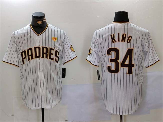 San Diego Padres #34 Michael King White With PS Patch Cool Base Stitched Baseball Jersey baseball jersey product view 1