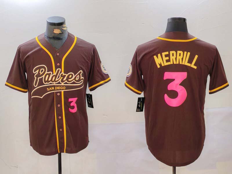 San Diego Padres #3 Jackson Merrill Brown Cool Base Stitched Baseball Jersey baseball jersey product view 1