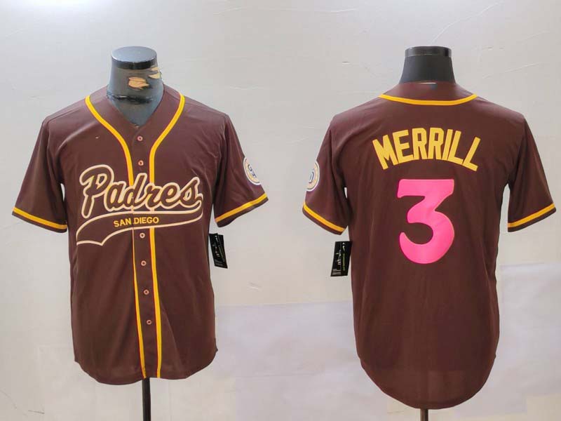 San Diego Padres #3 Jackson Merrill Brown Cool Base Stitched Baseball Jersey baseball jersey product view 1