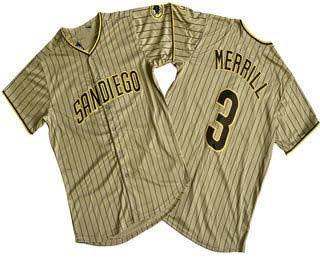 San Diego Padres #3 Jackson Merrill Khaki Pinstripe Limited Stitched Baseball Jersey baseball jersey product view 1