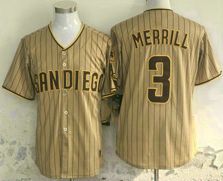 San Diego Padres #3 Jackson Merrill Khaki Pinstripe Limited Stitched Baseball Jersey baseball jersey product view 1