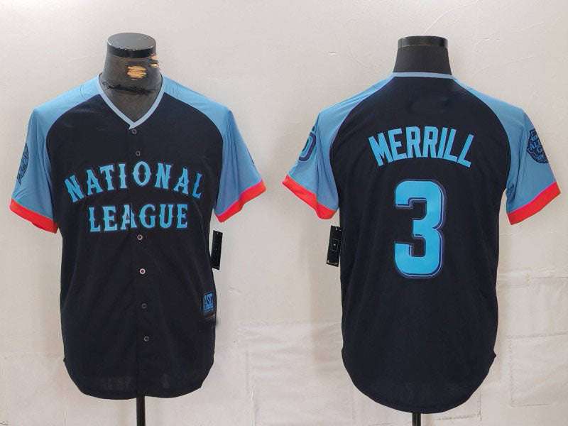 San Diego Padres #3 Jackson Merrill Navy 2024 All Star Limited Stitched Baseball Jersey baseball jersey product view 1