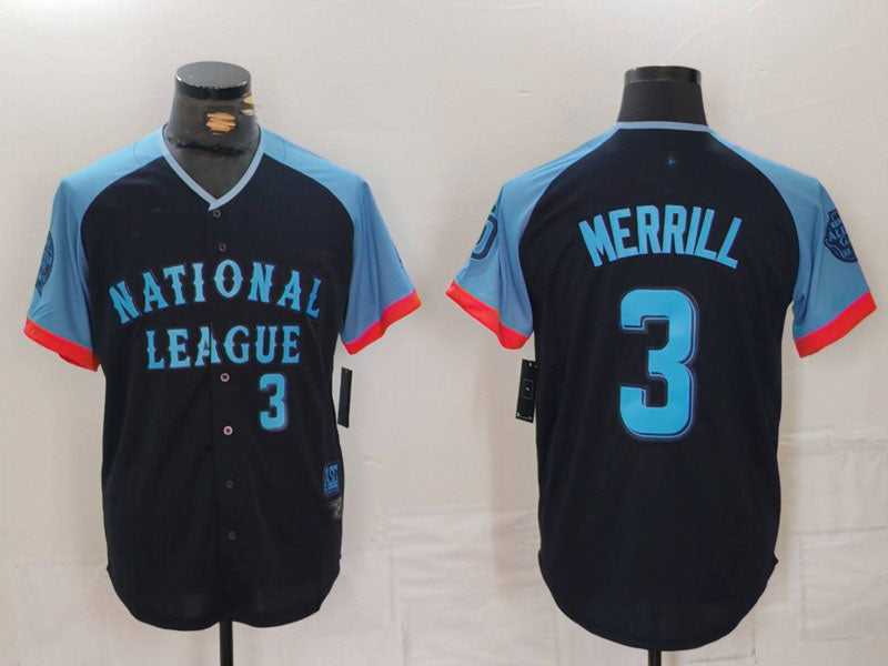 San Diego Padres #3 Jackson Merrill Number Navy 2024 All Star Limited Stitched Baseball Jersey baseball jersey product view 1