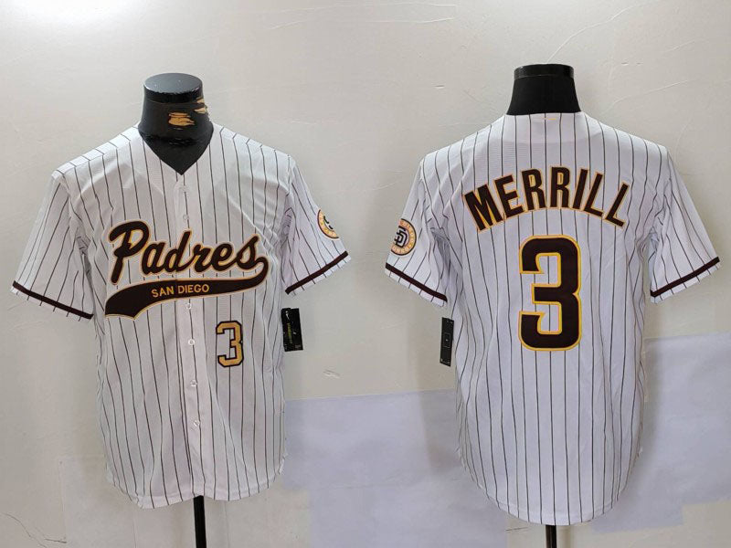 San Diego Padres #3 Jackson Merrill White 2023 Cool Base Stitched Baseball Jersey baseball jersey product view 1