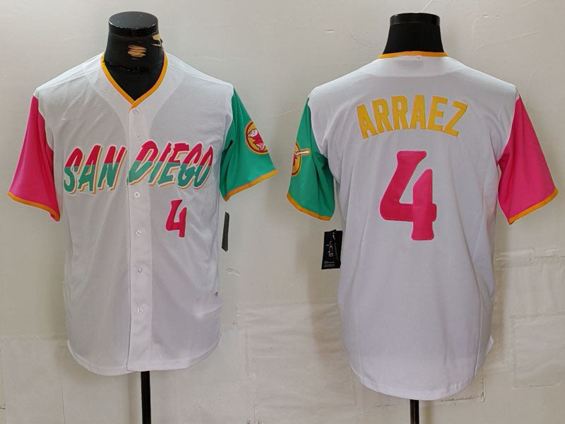 San Diego Padres #4 Luis Arraez Number White 2023 City Connect Cool Base Stitched Baseball Jersey baseball jersey product view 1