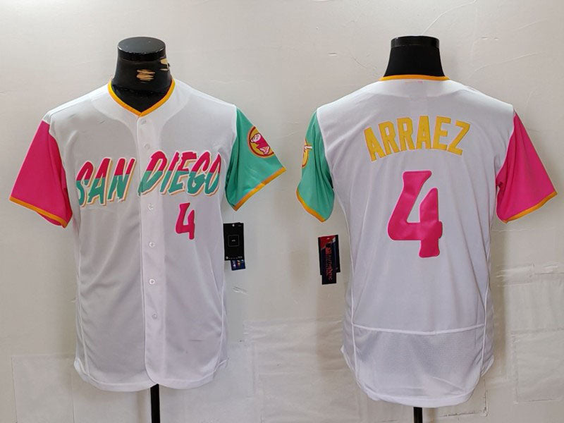 San Diego Padres #4 Luis Arraez Number White 2023 City Connect Flex Base Stitched Baseball Jersey baseball jersey product view 1