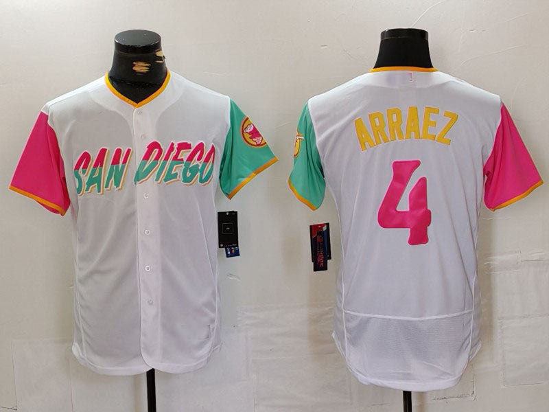 San Diego Padres #4 Luis Arraez White 2023 City Connect Flex Base Stitched Baseball Jersey baseball jersey product view 1
