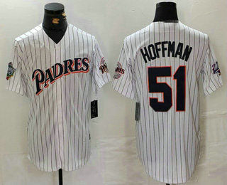 San Diego Padres #51 Trevor Hoffman White Pinstripe Baseball Jerseys baseball jersey product view 1