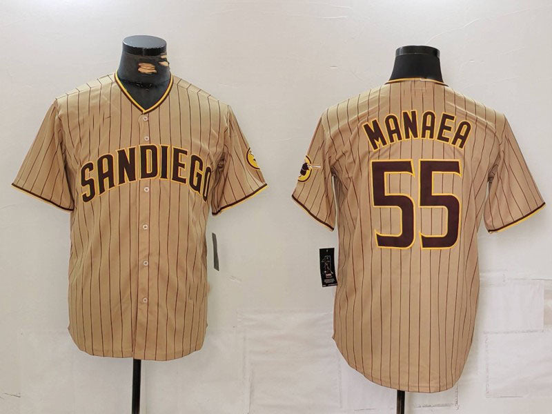 San Diego Padres #55 Sean Manaea Khaki Cool Base Stitched Baseball Jersey baseball jersey product view 1