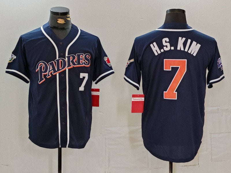 San Diego Padres #7 Ha Seong Kim Navy Player Number Cooperstown Cool Base Stitched Baseball Jersey baseball jersey product view 1