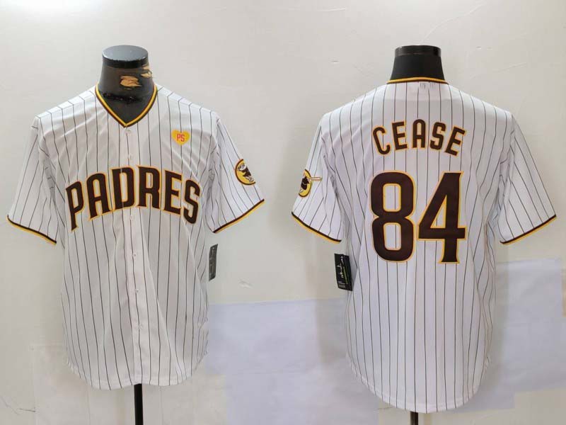 San Diego Padres #84 Dylan Cease White Team Logo With PS Patch Stitched Cool Base Baseball Jersey baseball jersey product view 1