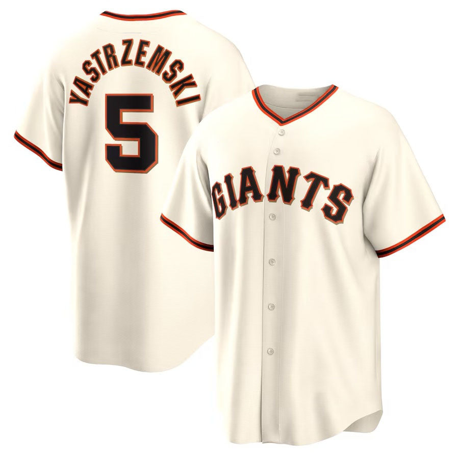 San Francisco Giants #5 Yastrzemski Home Replica Player Jersey - Cream Stitched Baseball Jersey baseball jersey product view 1