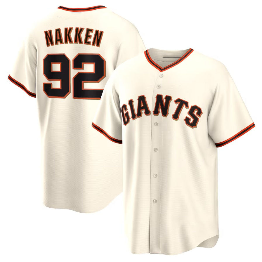 San Francisco Giants #92 Alyssa Nakken Home Replica Player Jersey - Cream Stitched Baseball Jersey baseball jersey product view 1
