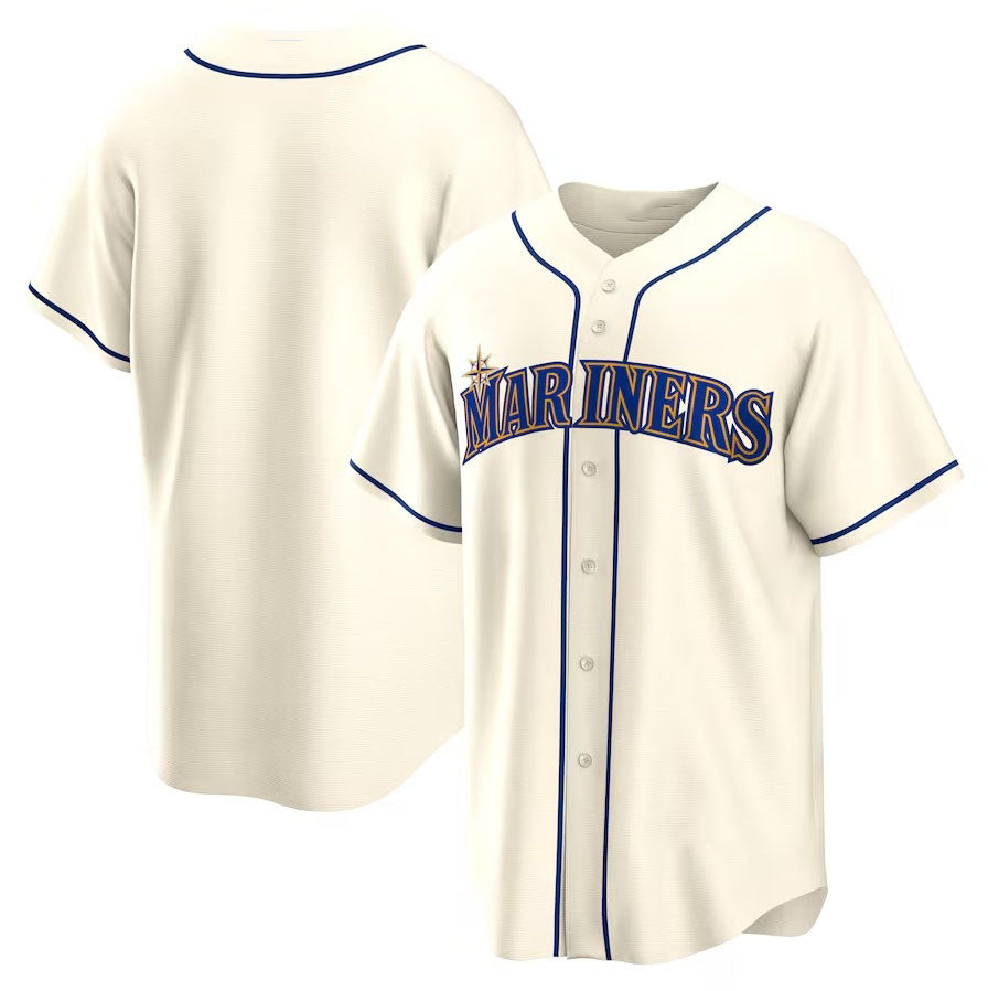 Seattle Mariners Alternate Replica Team Jersey - Cream Stitched Baseball Jersey baseball jersey product view 1