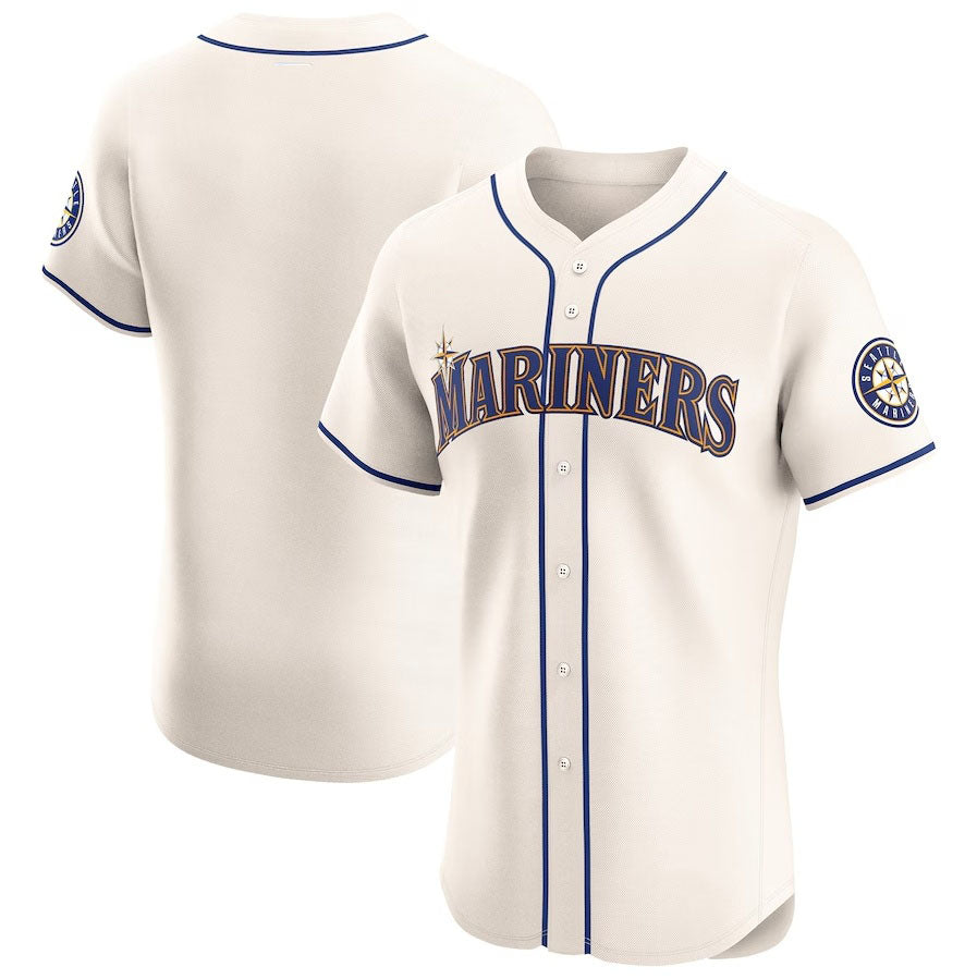 Seattle Mariners Alternate Vapor Premier Elite Patch Jersey - Cream Stitched Baseball Jersey baseball jersey product view 1