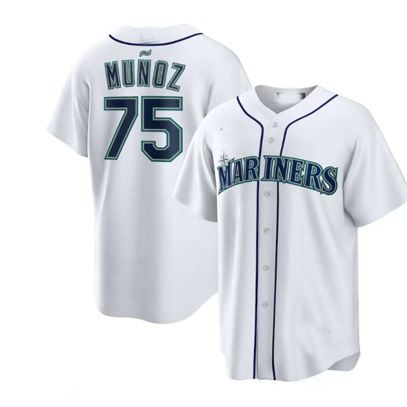 Seattle Mariners #75 Andr¨¦s Mu?oz White Home Replica Player Jersey Baseball Jerseys baseball jersey product view 1