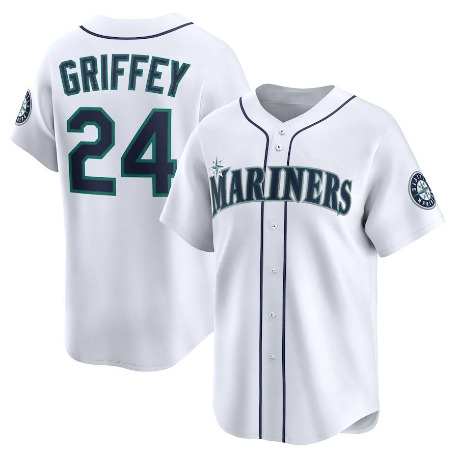 Seattle Mariners #24 Ken Griffey Jr. Throwback Cooperstown Collection Limited Jersey - White Stitched Baseball Jersey baseball jersey product view 1