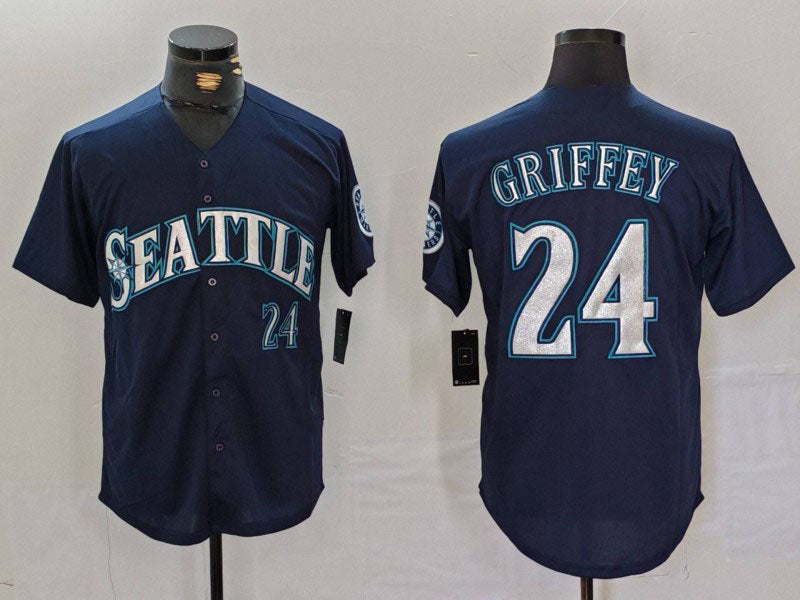 Seattle Mariners #24 Ken Griffey Jr Navy Cool Base Stitched Baseball Jersey baseball jersey product view 1