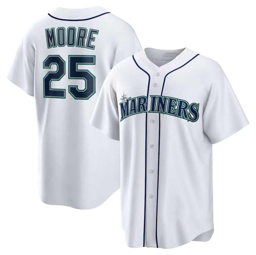 Seattle Mariners #25 Dylan Moore Home Replica Jersey - White Stitched Baseball Jersey baseball jersey product view 1