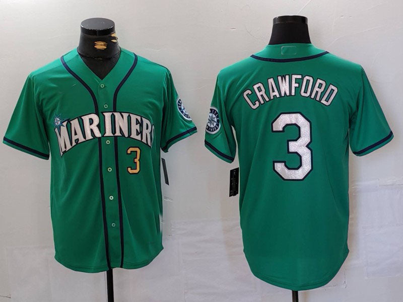 Seattle Mariners #3 JP Crawford Number Teal Green Stitched Cool Base Baseball Jerseys baseball jersey product view 1
