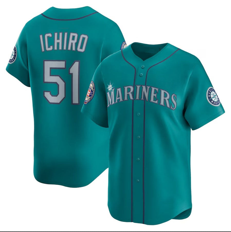 Seattle Mariners #51 Ichiro Suzuki 2025 National Baseball Hall of Fame Alternate Limited Player Jersey - Aqua Stitched Baseball Jersey baseball jersey product view 1