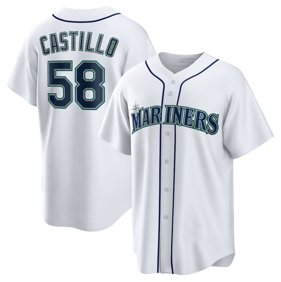 Seattle Mariners #58 Luis Castillo Home Replica Jersey - White Stitched Baseball Jersey baseball jersey product view 1