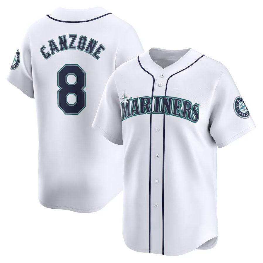 Seattle Mariners #8 Dominic Canzone Home Limited Player Jersey - White Stitched Baseball Jersey baseball jersey product view 1