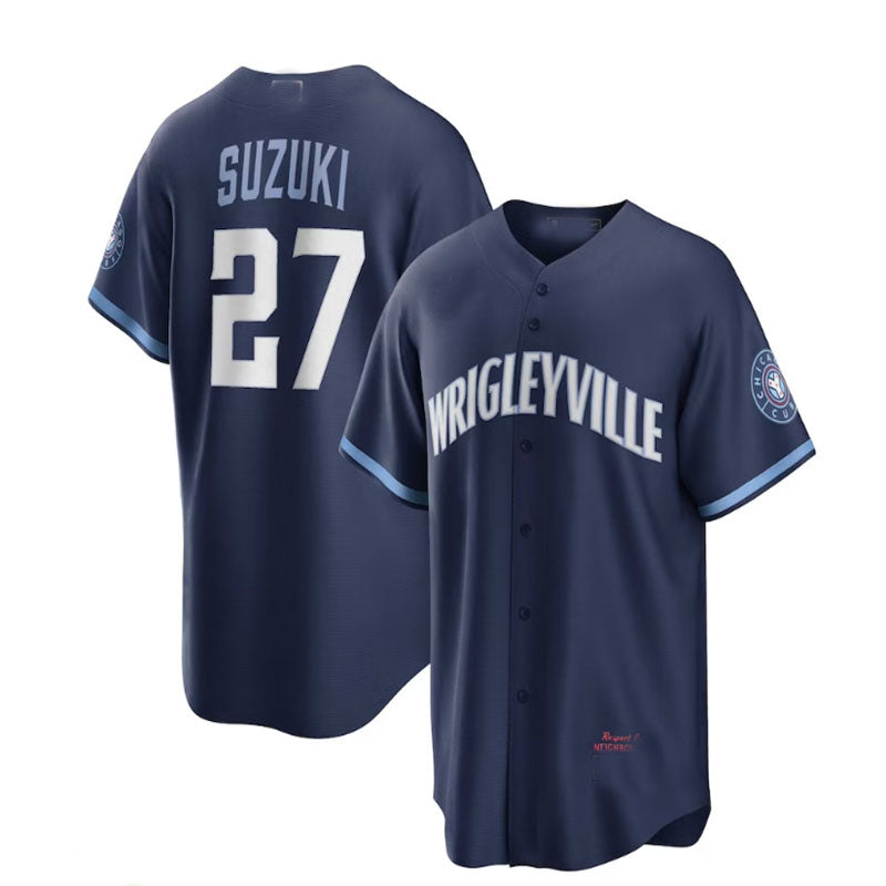 Chicago Cubs #27 Seiya Suzuki City Connect Replica Player Jersey - Navy Baseball Jerseys baseball jersey product view 1
