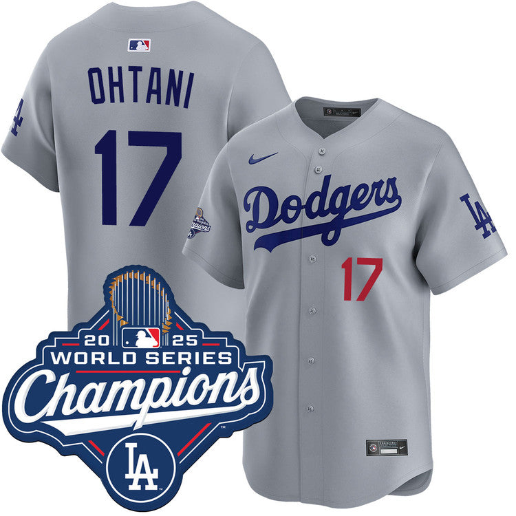 Shohei Ohtani Los Angeles Dodgers Alternate Road Limited 2025 World Series Champions Jersey - Gray baseball jersey product view 1