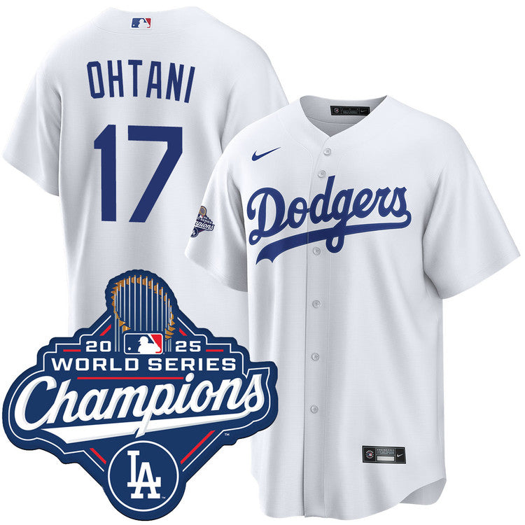 Shohei Ohtani Los Angeles Dodgers Home 2025 World Series Champions Jersey - White baseball jersey product view 1