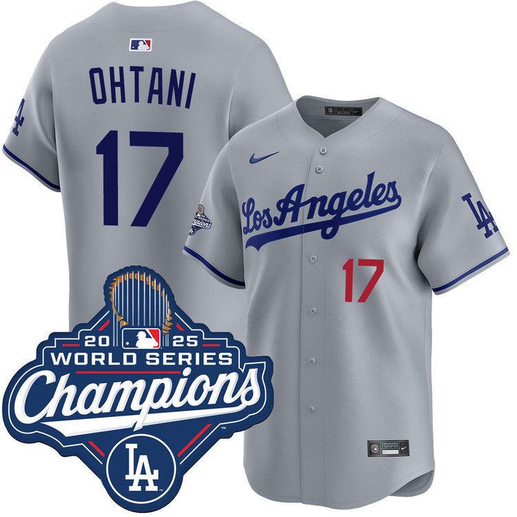 Shohei Ohtani Los Angeles Dodgers Road Limited 2025 World Series Champions Jersey - Gray baseball jersey product view 1